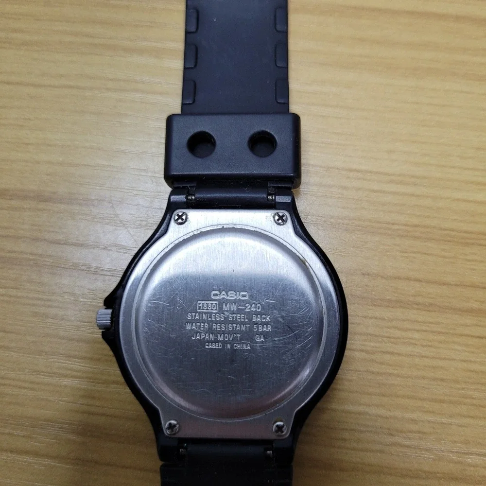 Casio MW-240 Quartz Analog Watch Black Dial Resin Strap 50m Water-Resistant